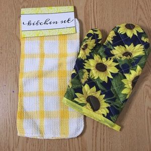 New Bundle Of 3 Kitchen Dishcloths & Sunflower 🌻 Print Oven Mitt Liteweight